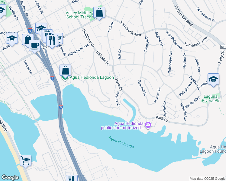 map of restaurants, bars, coffee shops, grocery stores, and more near 4588 Adams Street in Carlsbad