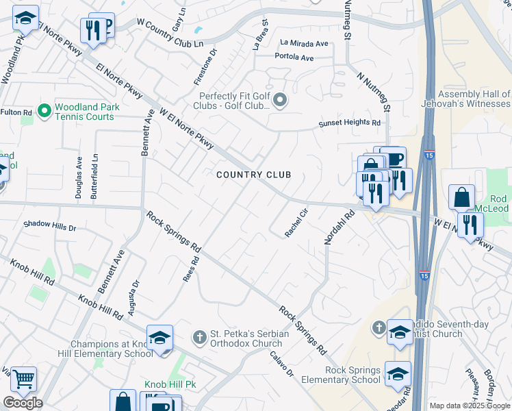 map of restaurants, bars, coffee shops, grocery stores, and more near 1960 McLees Court in Escondido