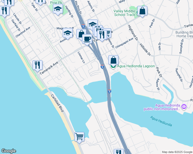 map of restaurants, bars, coffee shops, grocery stores, and more near 823 Kalpati Circle in Carlsbad
