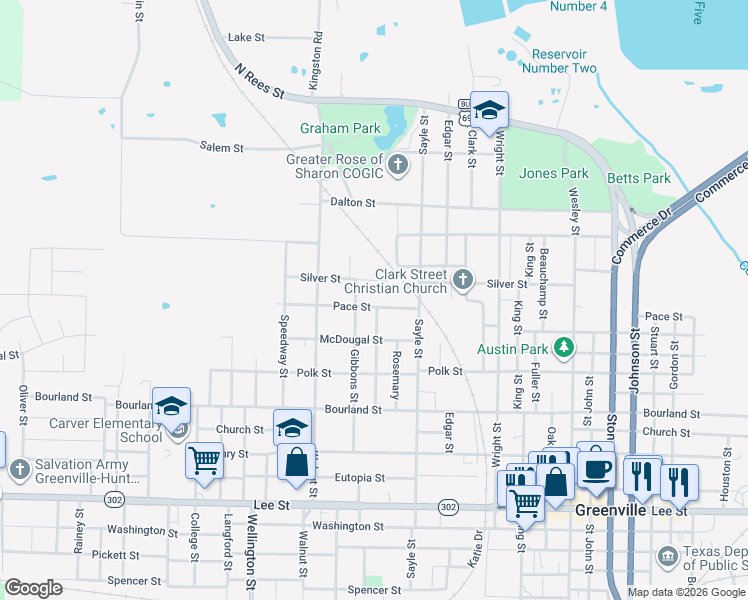 map of restaurants, bars, coffee shops, grocery stores, and more near 3702 Pace Street in Greenville