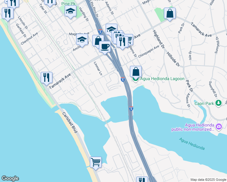 map of restaurants, bars, coffee shops, grocery stores, and more near 809 Kalpati Circle in Carlsbad