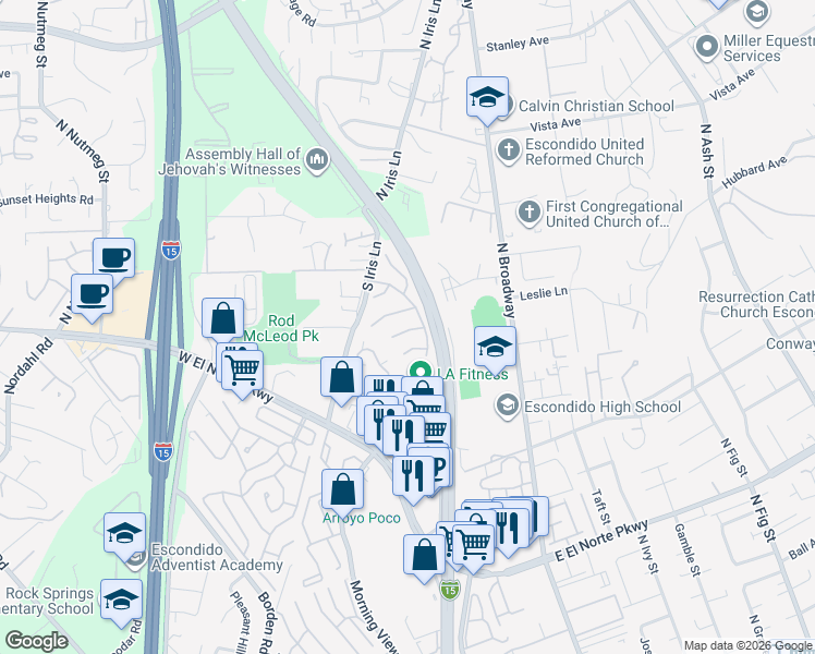 map of restaurants, bars, coffee shops, grocery stores, and more near in Escondido