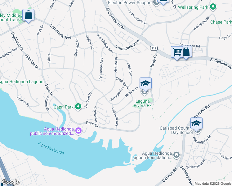map of restaurants, bars, coffee shops, grocery stores, and more near 4814 Refugio Avenue in Carlsbad