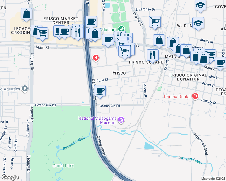 map of restaurants, bars, coffee shops, grocery stores, and more near 5752 Cotton Gin Road in Frisco
