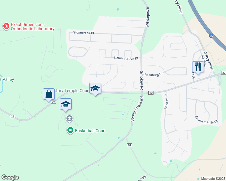 map of restaurants, bars, coffee shops, grocery stores, and more near 216 Waterstone Court in Montevallo