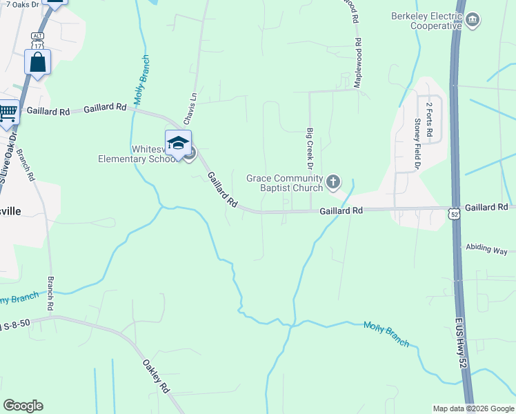 map of restaurants, bars, coffee shops, grocery stores, and more near 105 Bowers Lane in Moncks Corner