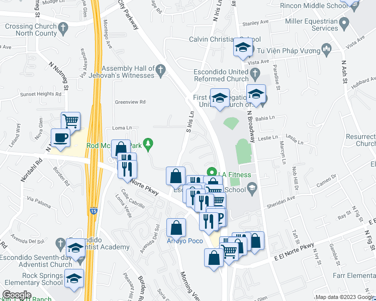map of restaurants, bars, coffee shops, grocery stores, and more near 452 Windyridge Glen in Escondido