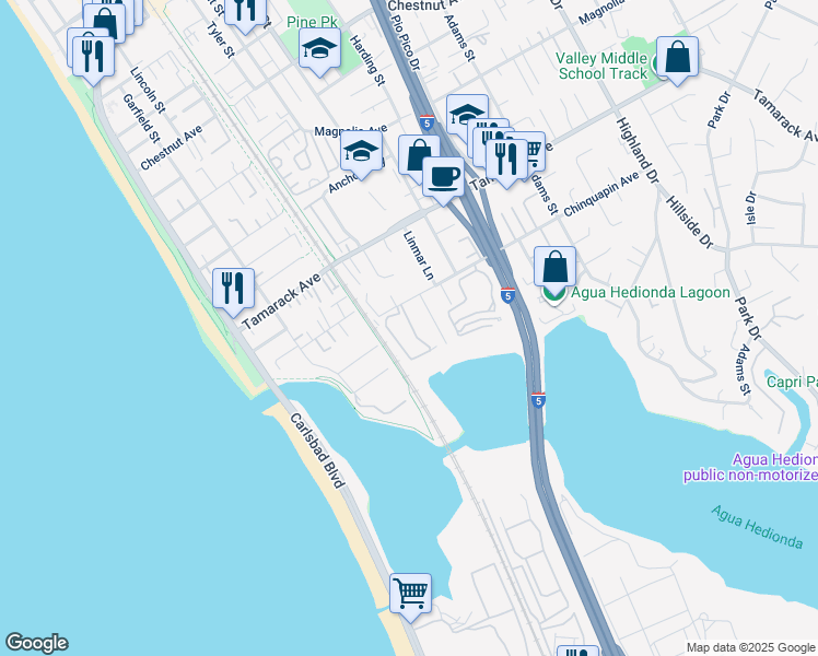 map of restaurants, bars, coffee shops, grocery stores, and more near 4015 Canario Street in Carlsbad