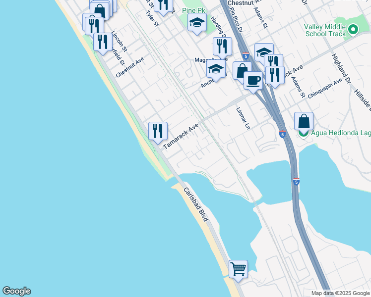 map of restaurants, bars, coffee shops, grocery stores, and more near 3960 Garfield Street in Carlsbad