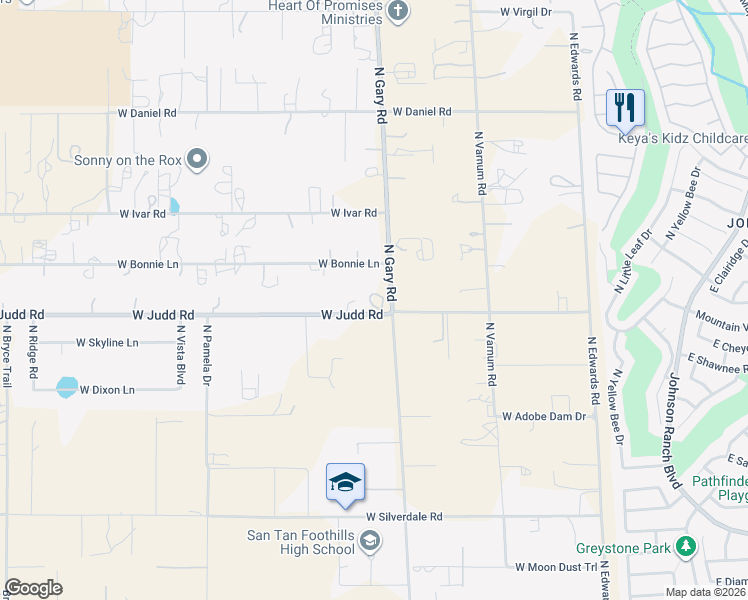 map of restaurants, bars, coffee shops, grocery stores, and more near 29437 North Gary Road in Queen Creek