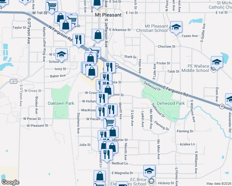 map of restaurants, bars, coffee shops, grocery stores, and more near 1005 Merritt Avenue in Mount Pleasant