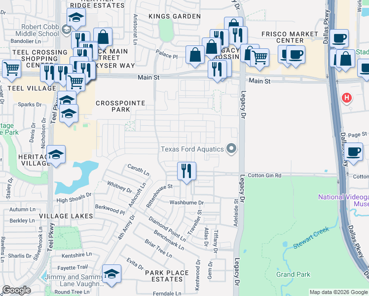 map of restaurants, bars, coffee shops, grocery stores, and more near 3990 Sevilla Drive in Frisco
