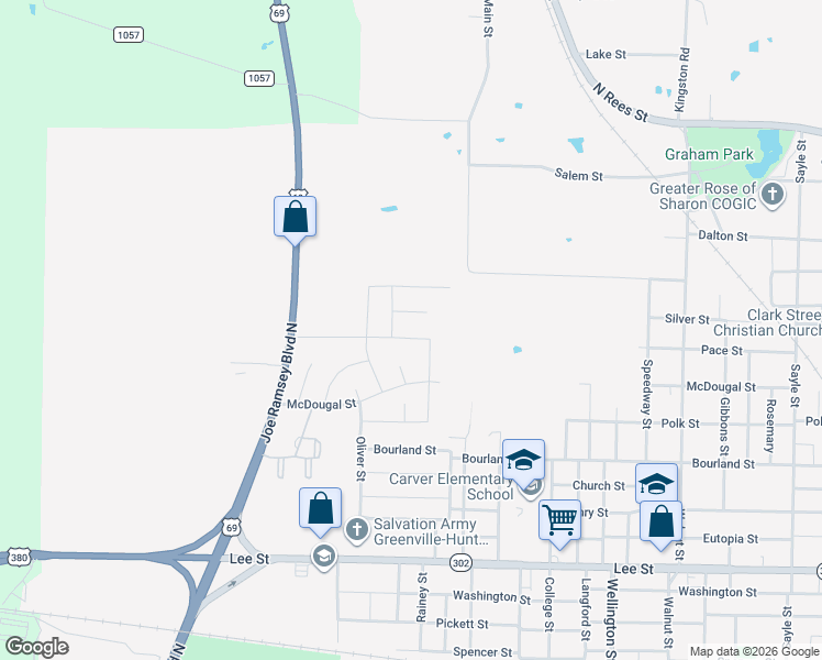 map of restaurants, bars, coffee shops, grocery stores, and more near 1429 Reed Street in Greenville