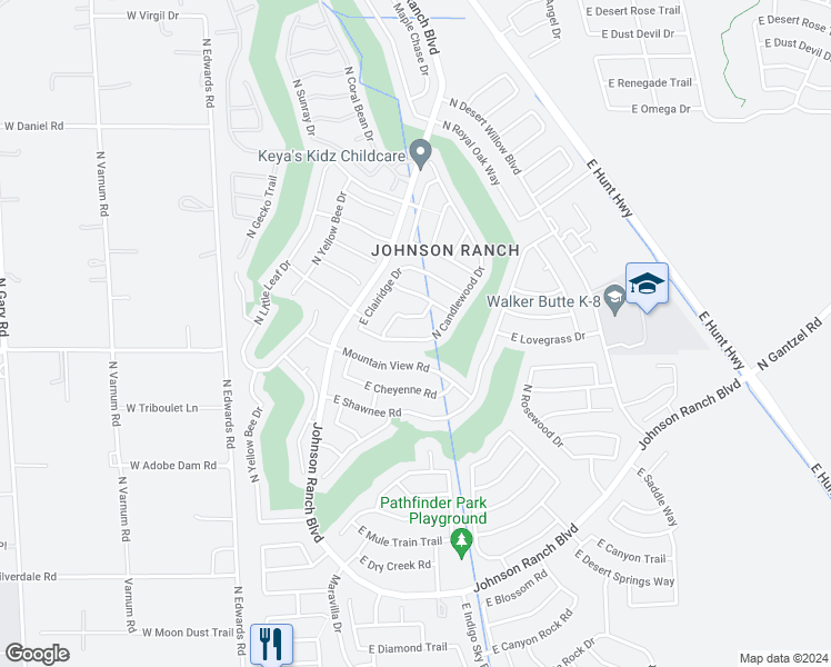 map of restaurants, bars, coffee shops, grocery stores, and more near 29604 North Candlewood Drive in San Tan Valley