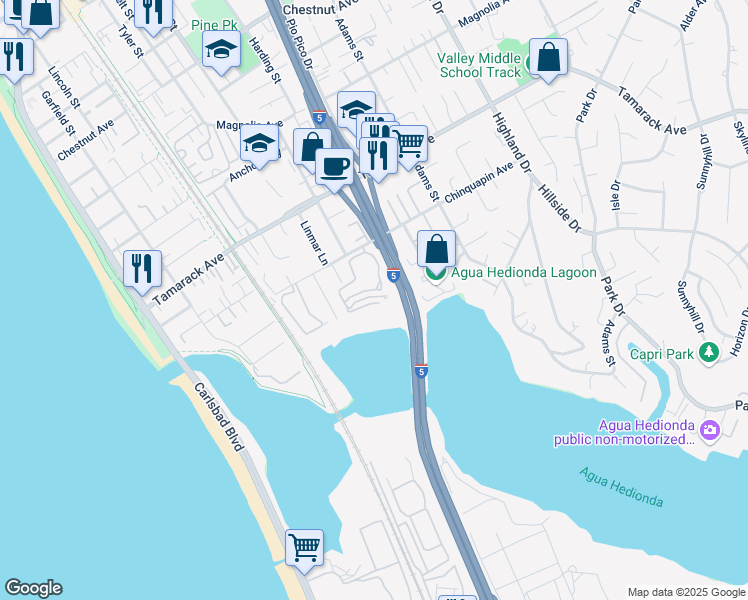 map of restaurants, bars, coffee shops, grocery stores, and more near 4020 Layang Layang Circle in Carlsbad