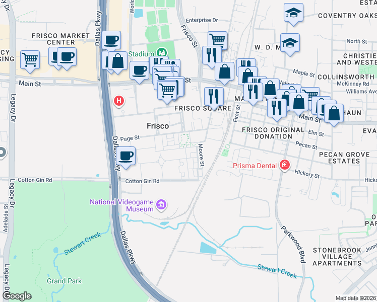 map of restaurants, bars, coffee shops, grocery stores, and more near 6393 Burnham Street in Frisco