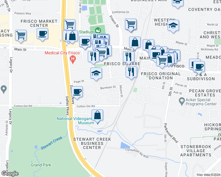map of restaurants, bars, coffee shops, grocery stores, and more near 351 Chaparral Rd in Allen