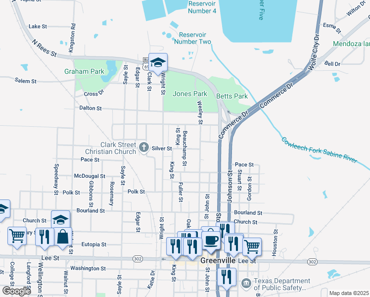 map of restaurants, bars, coffee shops, grocery stores, and more near 2899 Silver Street in Greenville