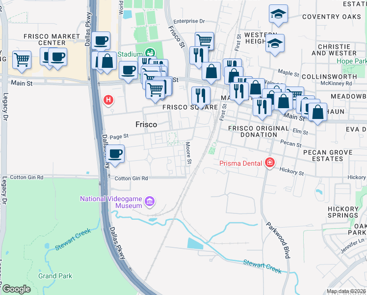map of restaurants, bars, coffee shops, grocery stores, and more near 6393 Burnham Street in Frisco