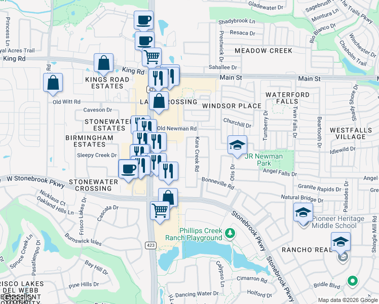 map of restaurants, bars, coffee shops, grocery stores, and more near 8415 Pitkin Road in Frisco