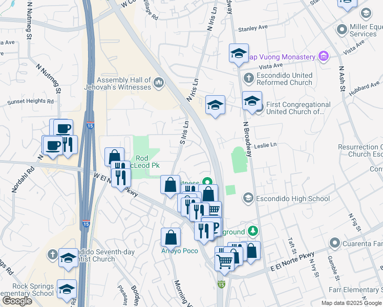 map of restaurants, bars, coffee shops, grocery stores, and more near 410 Teakwood Glen in Escondido