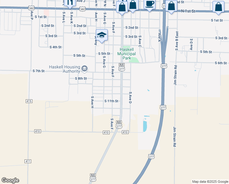 map of restaurants, bars, coffee shops, grocery stores, and more near 509 South 9th Street in Haskell