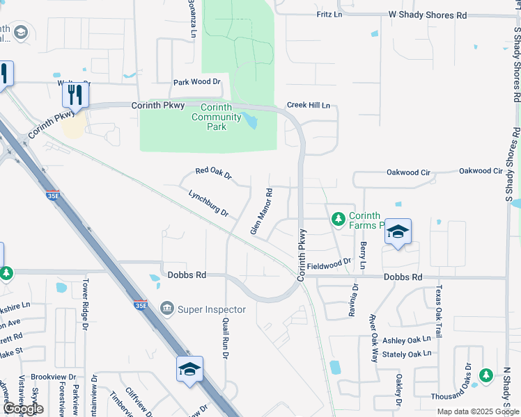 map of restaurants, bars, coffee shops, grocery stores, and more near 2101 Glen Manor Road in Corinth