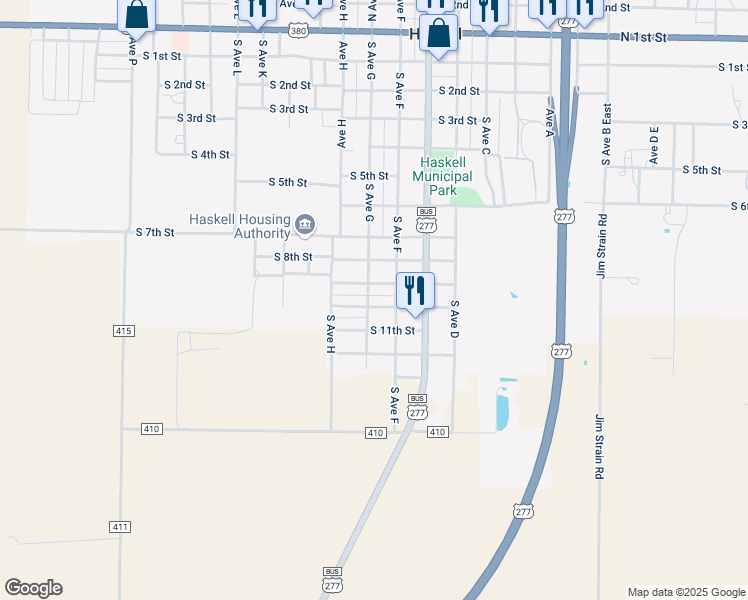 map of restaurants, bars, coffee shops, grocery stores, and more near 901 South Avenue G in Haskell