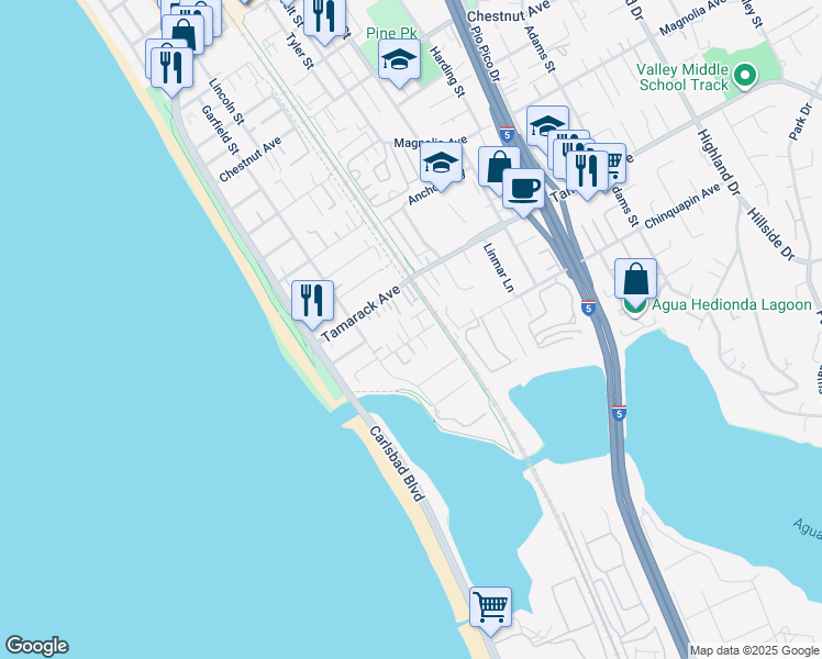 map of restaurants, bars, coffee shops, grocery stores, and more near 324 Chinquapin Avenue in Carlsbad