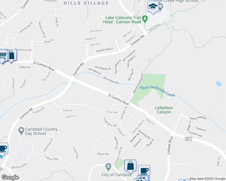 map of restaurants, bars, coffee shops, grocery stores, and more near 5354 Don Miguel Drive in Carlsbad