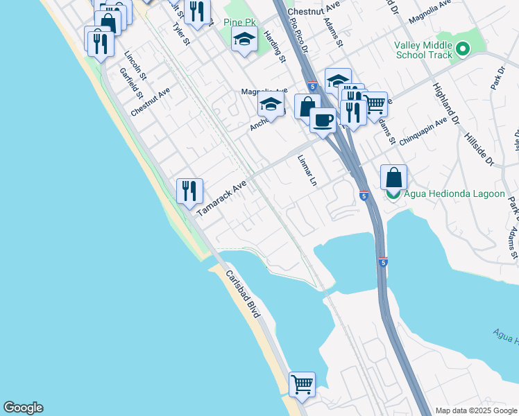 map of restaurants, bars, coffee shops, grocery stores, and more near 3916 Long Place in Carlsbad
