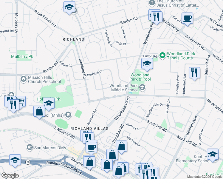 map of restaurants, bars, coffee shops, grocery stores, and more near 1027 Hazen Dr in San Marcos