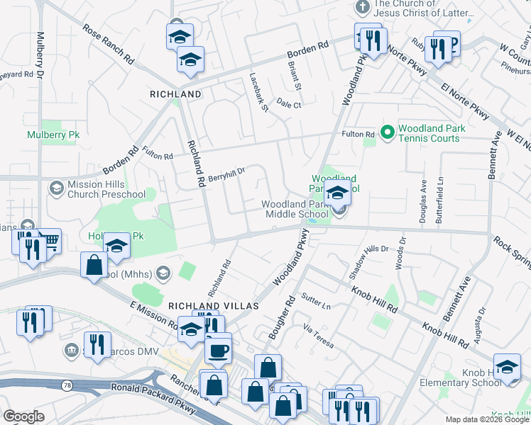 map of restaurants, bars, coffee shops, grocery stores, and more near 1027 Hazen Drive in San Marcos