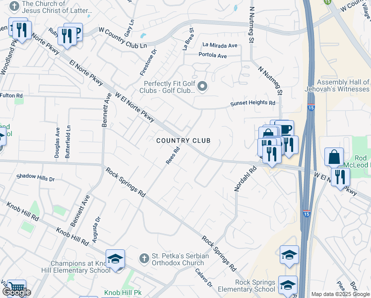 map of restaurants, bars, coffee shops, grocery stores, and more near 1255 Sarahfaye Court in Escondido