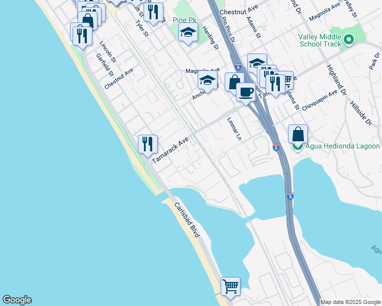 map of restaurants, bars, coffee shops, grocery stores, and more near 324 Chinquapin Avenue in Carlsbad