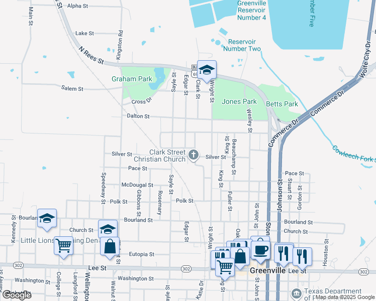map of restaurants, bars, coffee shops, grocery stores, and more near 3315 Cedar Street in Greenville