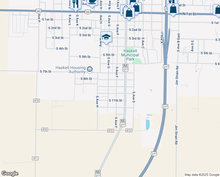 map of restaurants, bars, coffee shops, grocery stores, and more near 901 South Avenue G in Haskell