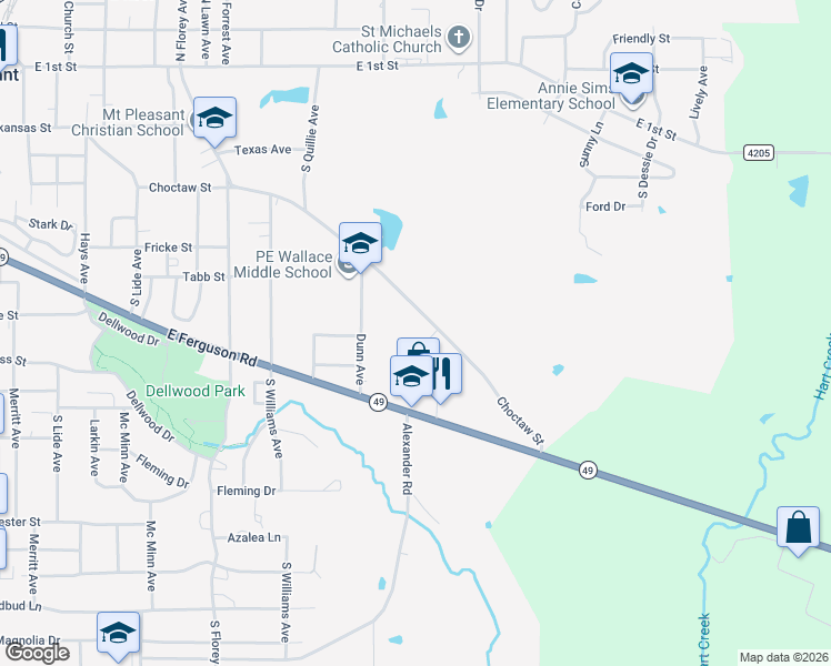 map of restaurants, bars, coffee shops, grocery stores, and more near 2000 Choctaw Street in Mount Pleasant