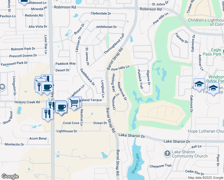 map of restaurants, bars, coffee shops, grocery stores, and more near 6720 Hayling Way in Denton