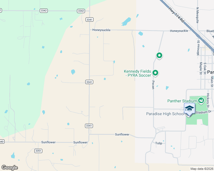 map of restaurants, bars, coffee shops, grocery stores, and more near 871 County Road 3341 in Paradise