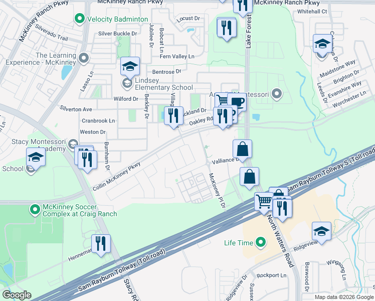 map of restaurants, bars, coffee shops, grocery stores, and more near 5512 Magnum Way in McKinney