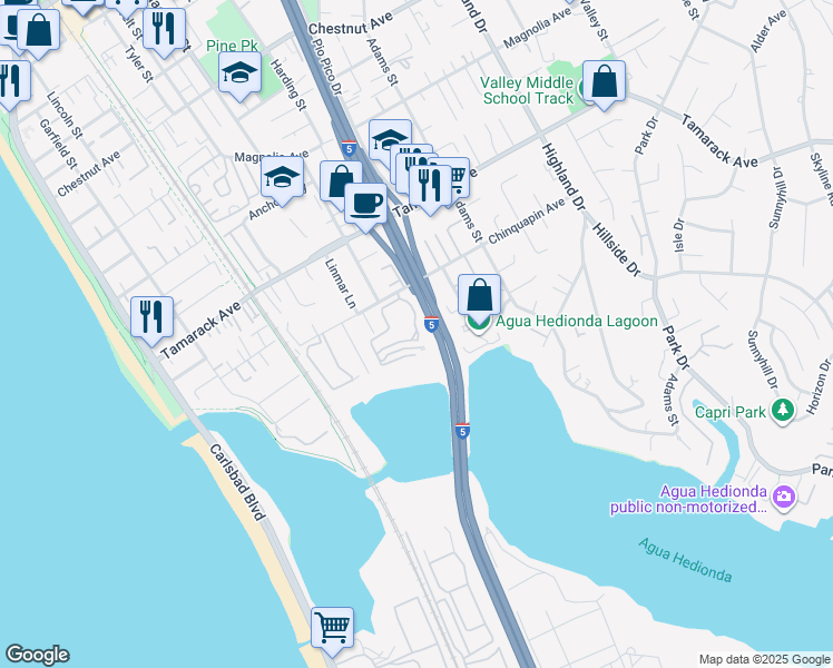 map of restaurants, bars, coffee shops, grocery stores, and more near 831 Kalpati Circle in Carlsbad