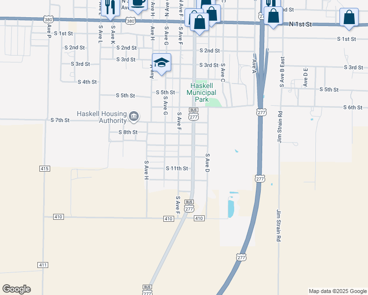 map of restaurants, bars, coffee shops, grocery stores, and more near 509 South 9th Street in Haskell