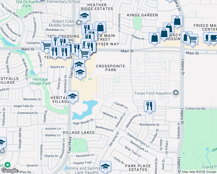 map of restaurants, bars, coffee shops, grocery stores, and more near 8449 Tripoli Trail in Frisco