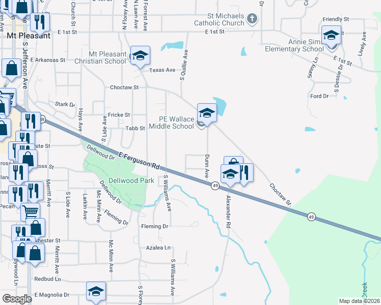 map of restaurants, bars, coffee shops, grocery stores, and more near 1003 Woodland Road in Mount Pleasant