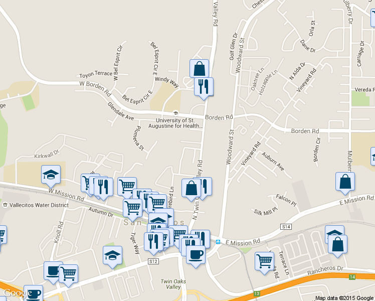 map of restaurants, bars, coffee shops, grocery stores, and more near 583 Charlotte Drive in San Marcos