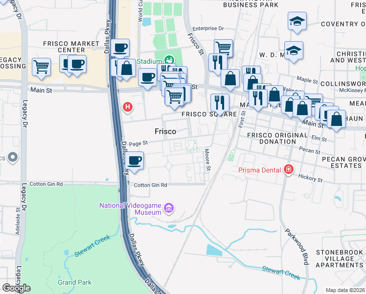 map of restaurants, bars, coffee shops, grocery stores, and more near 8459 Jacobs street in Frisco