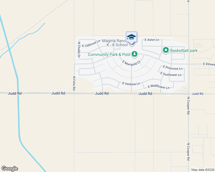 map of restaurants, bars, coffee shops, grocery stores, and more near 10643 East Wallflower Lane in Florence