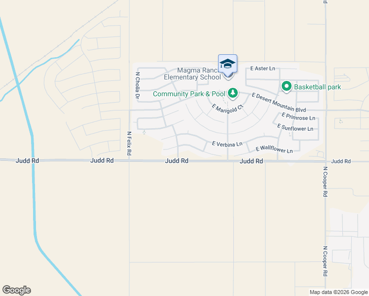map of restaurants, bars, coffee shops, grocery stores, and more near 10643 East Wallflower Lane in Florence