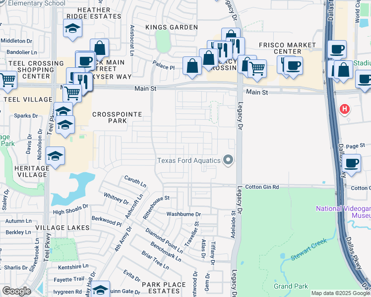 map of restaurants, bars, coffee shops, grocery stores, and more near 8461 Canal Street in Frisco